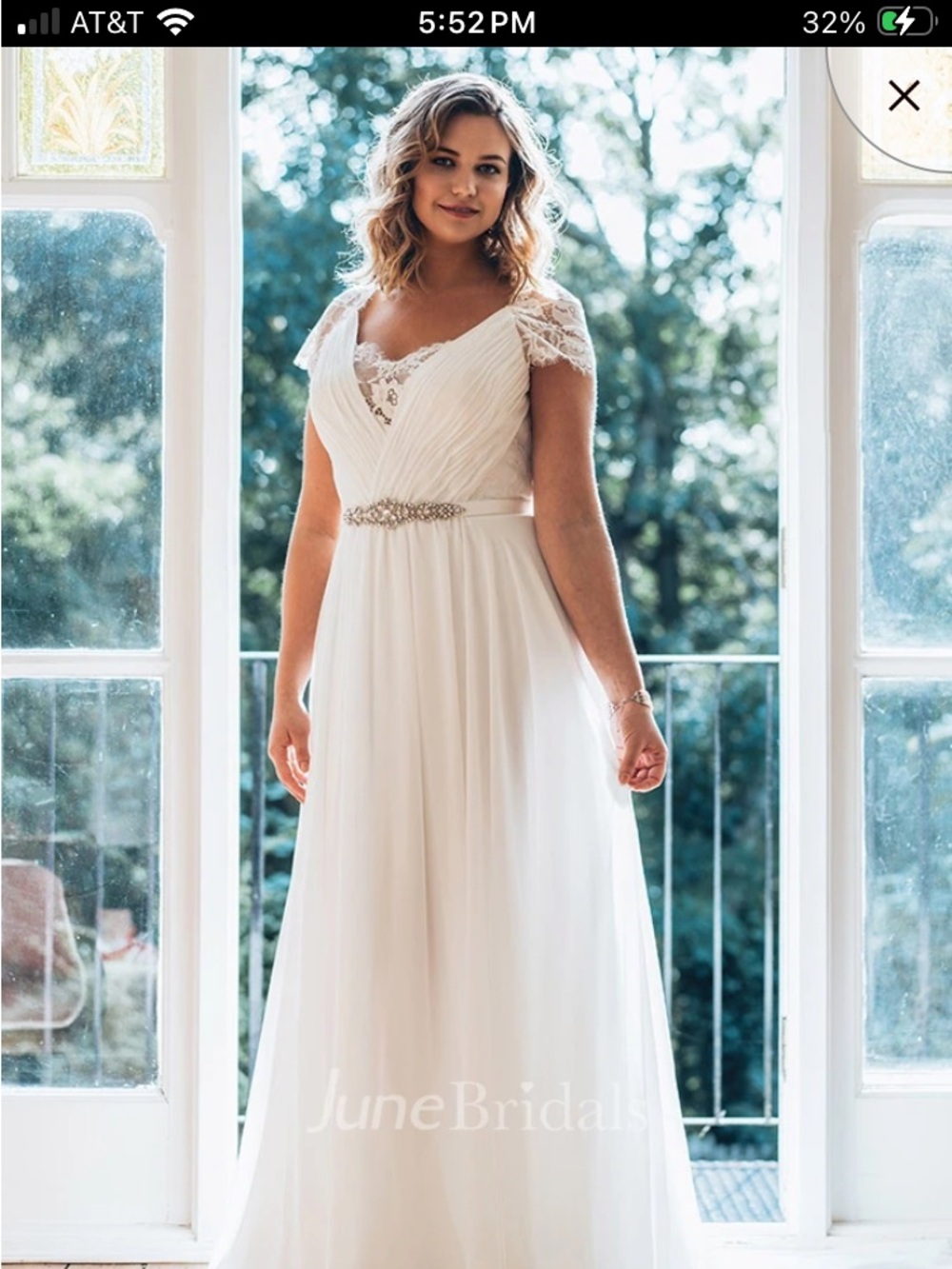 White Lace Cap-Sleeve A-Line Wedding Dress